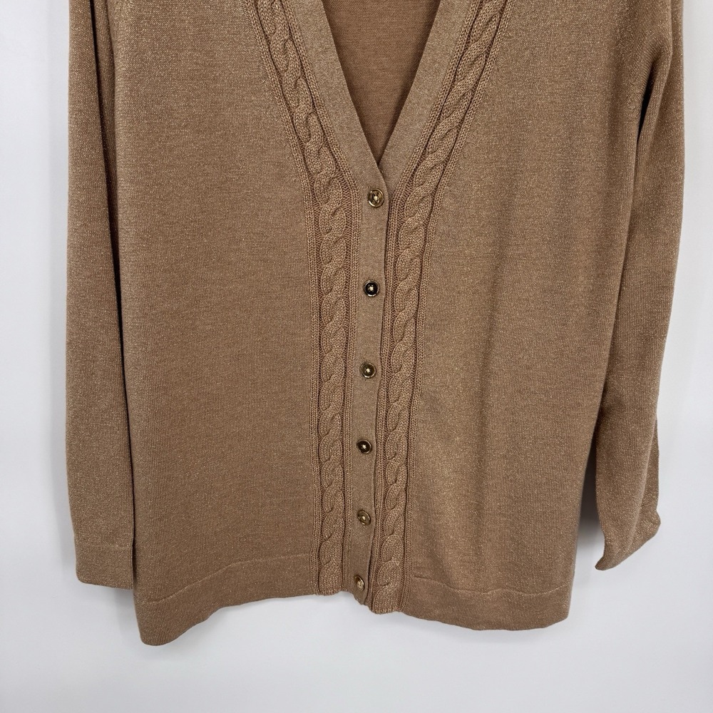 Lands' End Cardigan Sweater Womens 1X 16W-18W Gold Metallic Wool Blend Festive - Picture 4 of 16